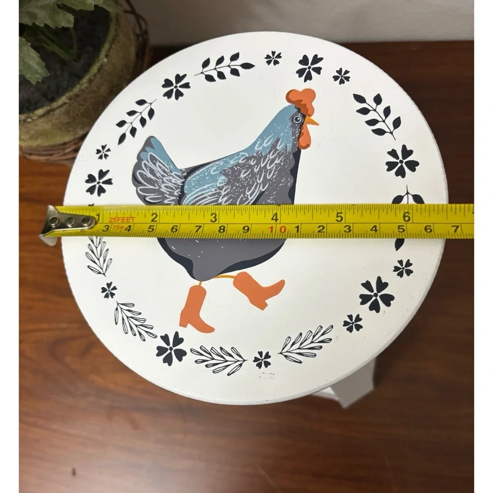 FARMHOUSE PAINTED HEN WITH BOOTS NOVELTY STOOL COUNTRY KITCHEN TABLETOP DECOR